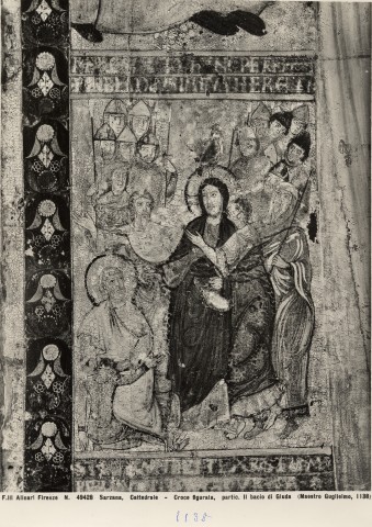 Alinari, Fratelli — Sarzana, Cattedrale - Croce figurata, partic. Il bacio di Giuda (Maestro Guglielmo, 1138) — particolare